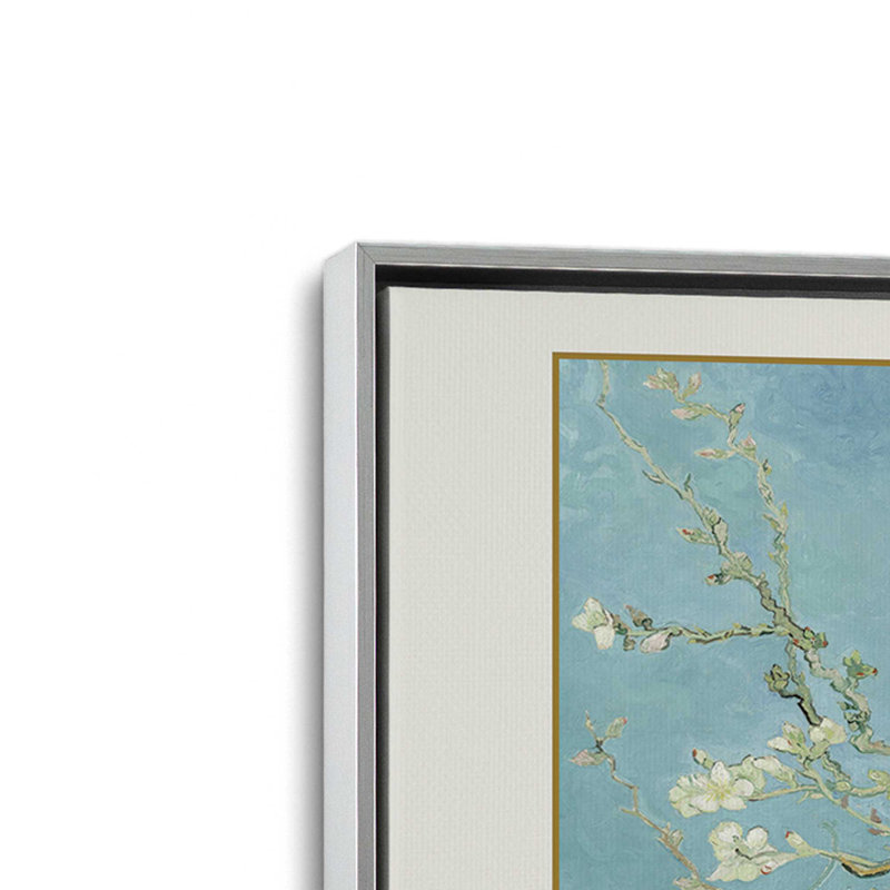 Fleur d'amandier de Van Gogh, H 8,75 po x l 12,75 po, Cadre flottant en chrome poli