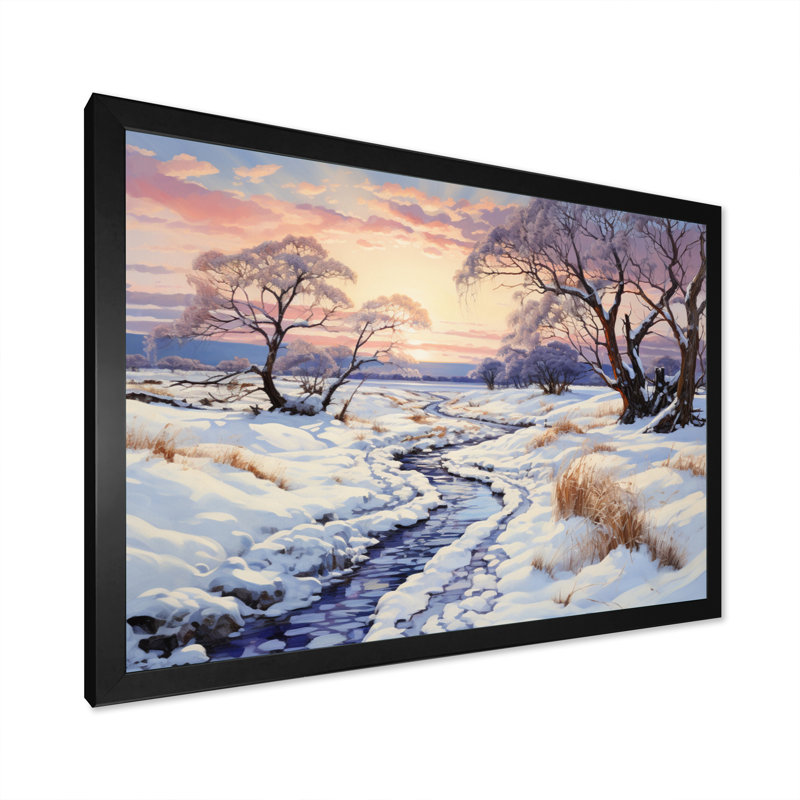 «Snow Winters Dawn Solitude I», reproduction sur toile, H 16 po x l 32 po x P 1 po, Cadre simple noir