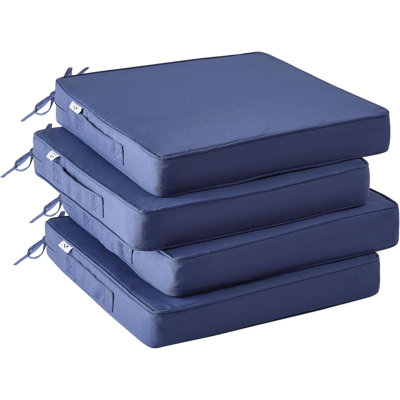 Ensemble de 4 coussins de chaise d'extérieur, coussins de siège d'extérieur imperméables pour meubles de patio, coussin de chaise de patio avec poignée et attaches, coussins de chaise carrés