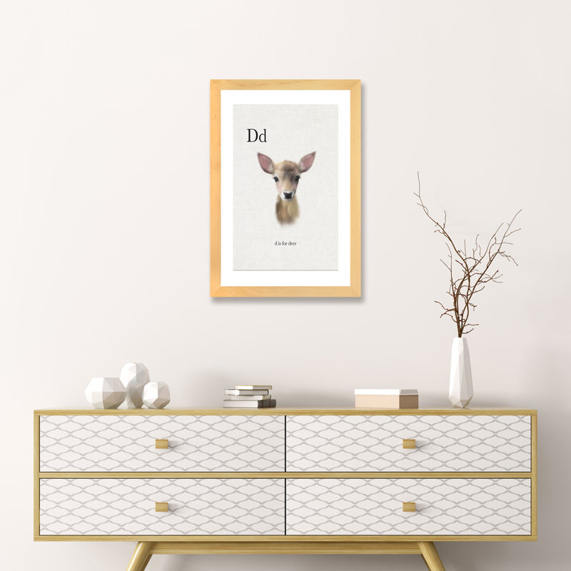 Décoration murale pour enfants «D Is For Deer», H 32 po x l 24 po x P 1 po, Papier encadré naturel