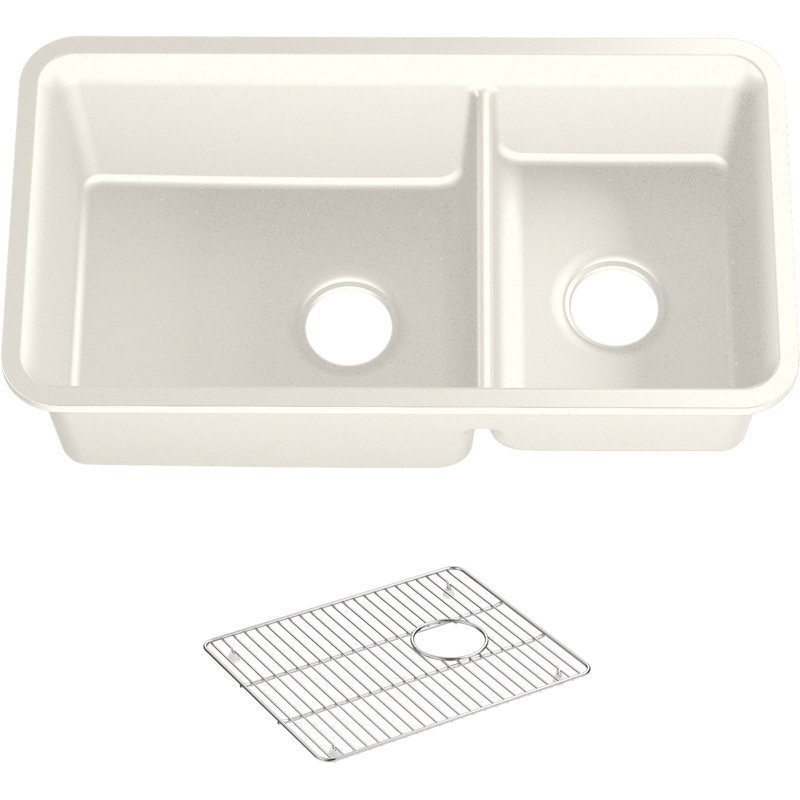 Cairn 34" L x 18" W Double Basin Undermount with Accessories, Matte Beige