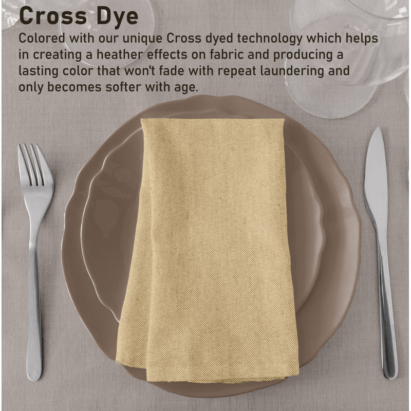 Honey Chambray Poly Cotton Square Cloth Napkins, Set of 12