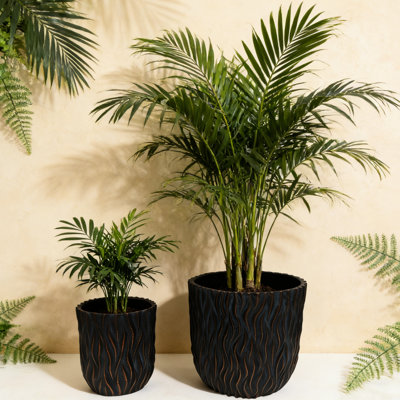 De 2 grandes jardinières rondes en oxyde de magnésium, pots légers avec trou de drainage, jardinières en béton pour la décoration intérieure et extérieure du patio, bonne variété de plantes, paire de décoration moderne gris cuivre - bleu