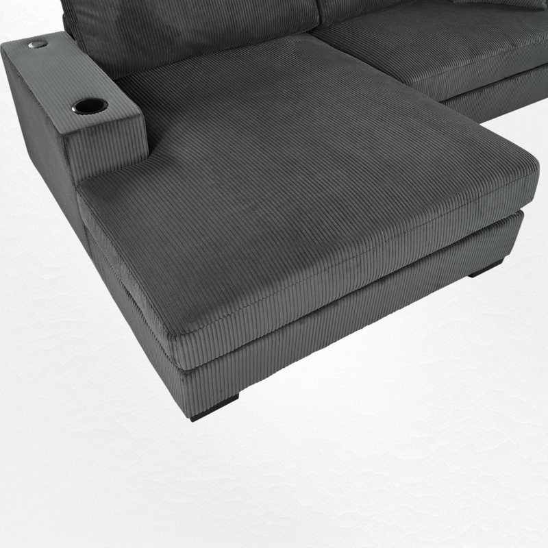 111.48" Wide L-Shape Upholstered Sectional, Gray