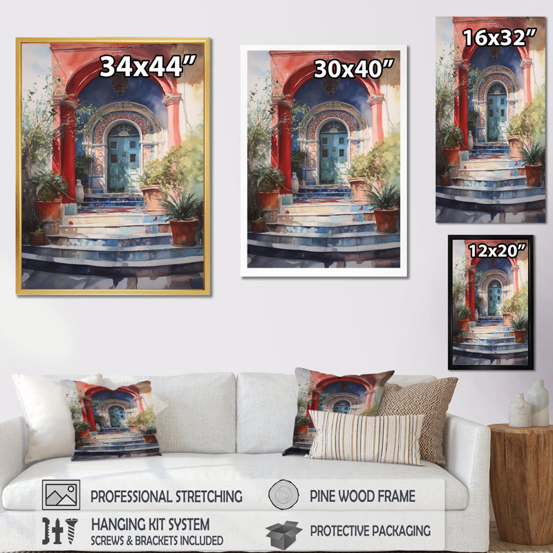 «Rustic Stairway Entrance To Country Cottage I», reproduction sur toile, Cadre photo noir, H 40 po x l 30 po x P 1,5 po
