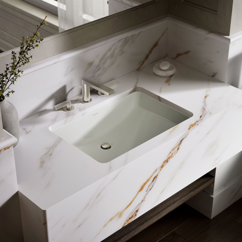 Ladena® Vitreous China Rectangular Undermount Bathroom Sink with Overflow, Honed White