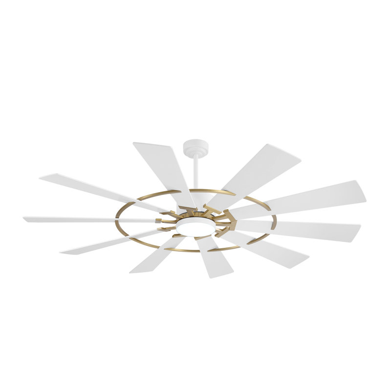Ventilateur de plafond 10 pales 84 pouces Windmill, Blanc, Doré / Blanc, 84 po de largeur