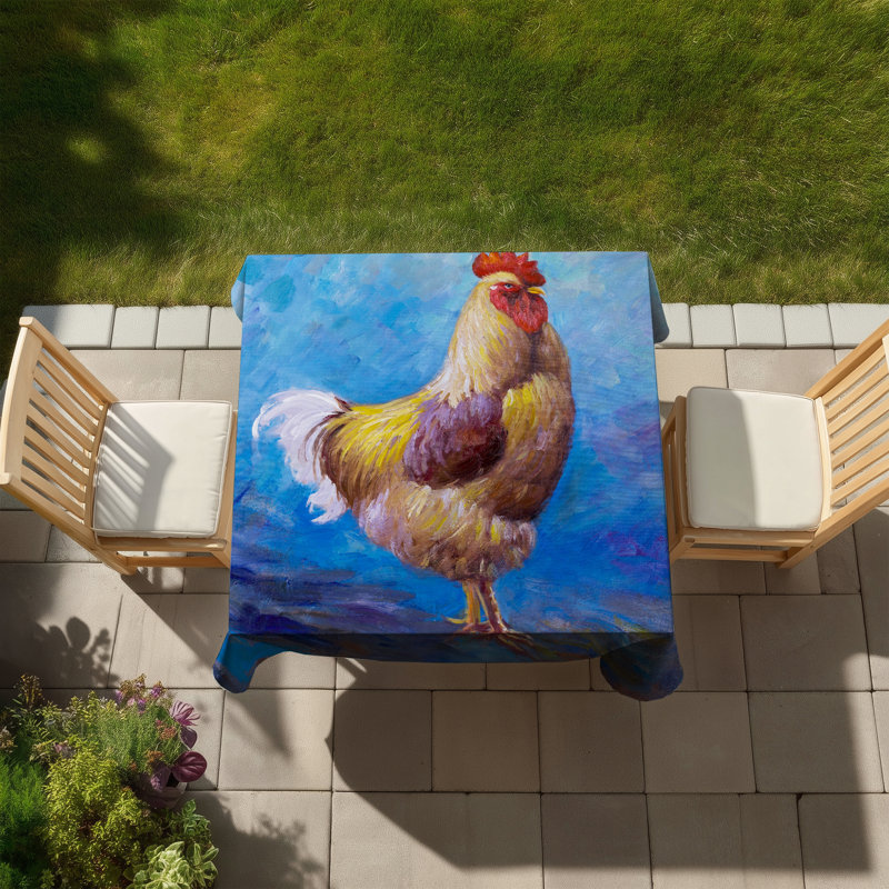 Beautiful Rooster Tablecloth | Blue Animals, Indoor/Outdoor, Blue/Brown/Classic Blue