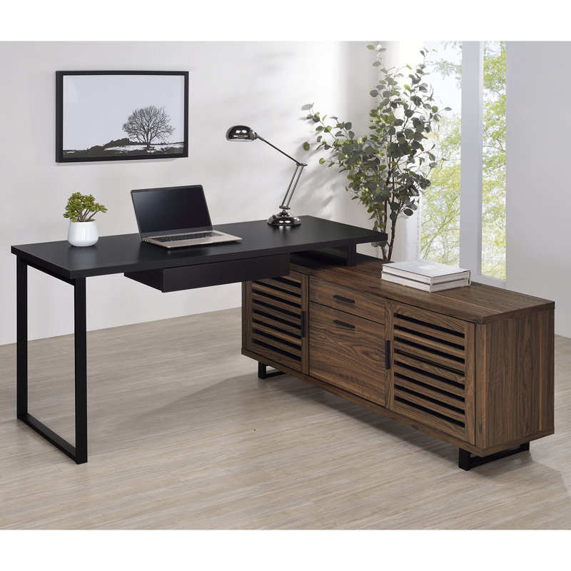 Bureau d'ordinateur en L 60 pouces Gwinn - noir et noyer