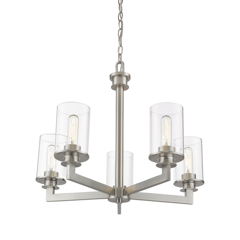 Lustre classique à 5 lumières à abat-jour Attah, Nickel brossé