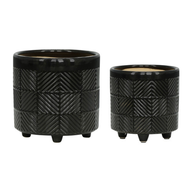 S/2 6/8" TEXTURED PLANTERS, Black