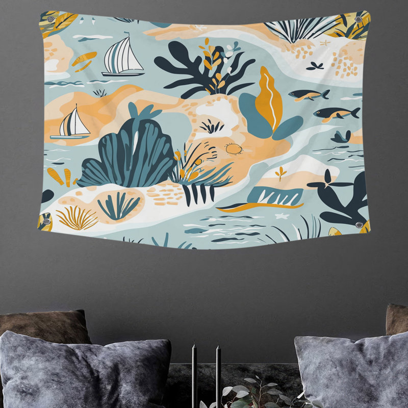Tapisserie murale plage - décoration murale nature, H 68 po x l 80 po