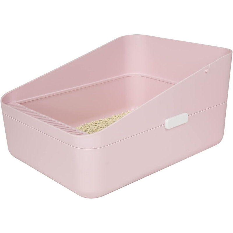 Litière semi-fermée ouverte, amovible et facile à nettoyer pour les chats et les petits chiens (petits), Rose