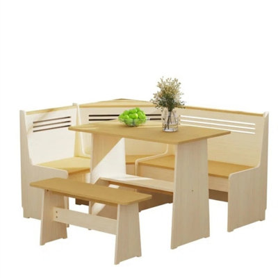 Modern L-Shaped Breakfast Nook Dining Set, Corner Kitchen Table with USB Ports & Storage Shelf, Compact Space-Saving Set for 3-4