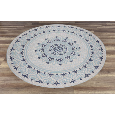Tapis floral intérieur / extérieur bleu