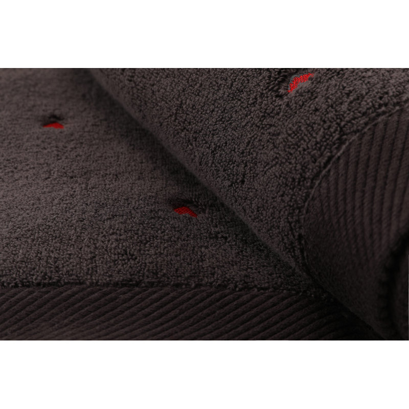 Ensemble de 2 serviettes de bain 100% coton, Gris foncé / Rouge