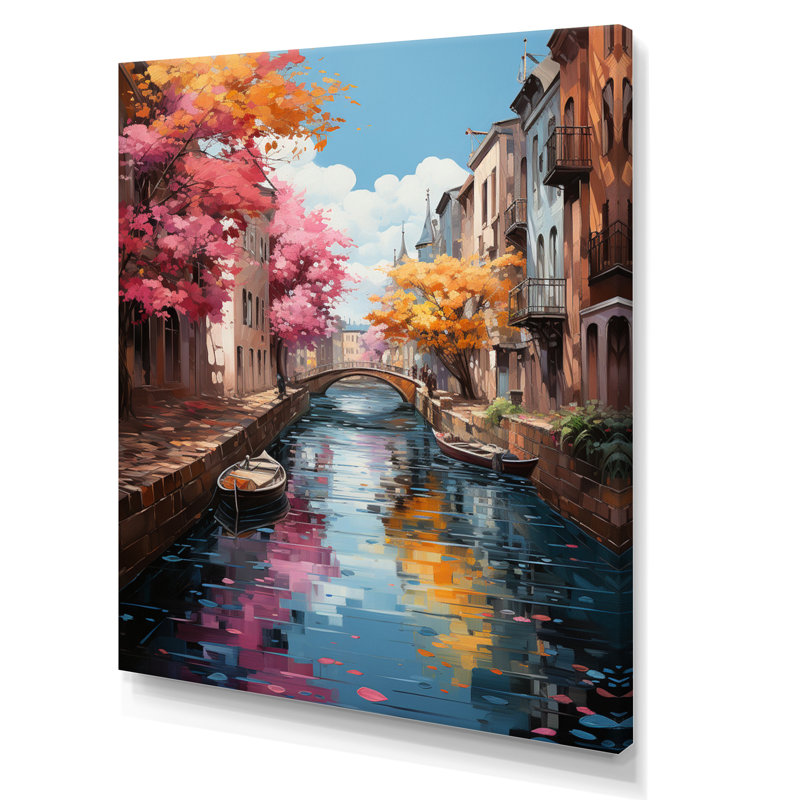 «Beige Canal Vibrant Waterway Bold II», art mural sur toile Cityscapes, H 20 po x l 12 po x P 1 po, Toile tendue