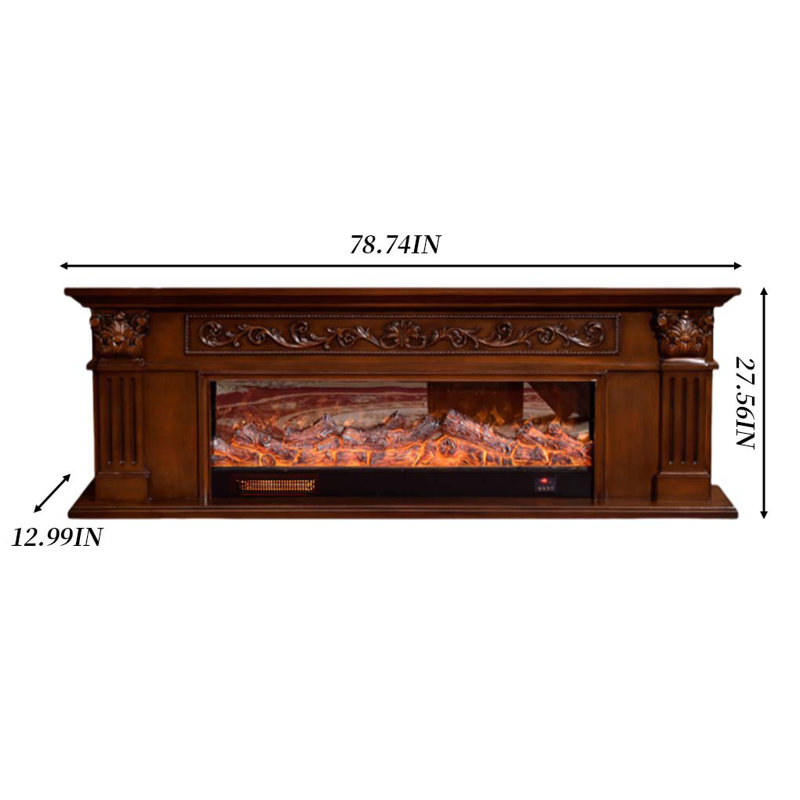 American Style Carved Heating Electric Fireplace, Brown