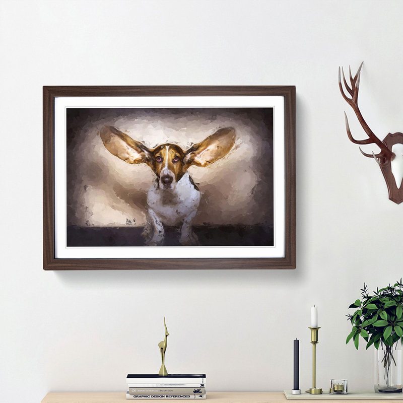 The Ears of a Basset Hound Dog in Abstract - Framed Print, 27cm H x 36cm W x 2cm D, Walnut Framed