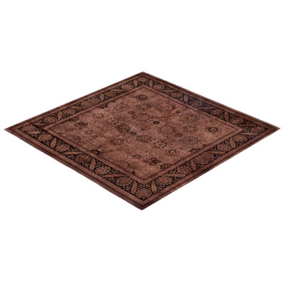 Tapis brun en laine noué à la main 6 pi 2 po x 6 pi 2 po Chi