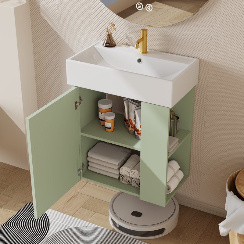 Meuble-lavabo flottant simple 21,6 po avec dessus Lynice, Vert, Doré