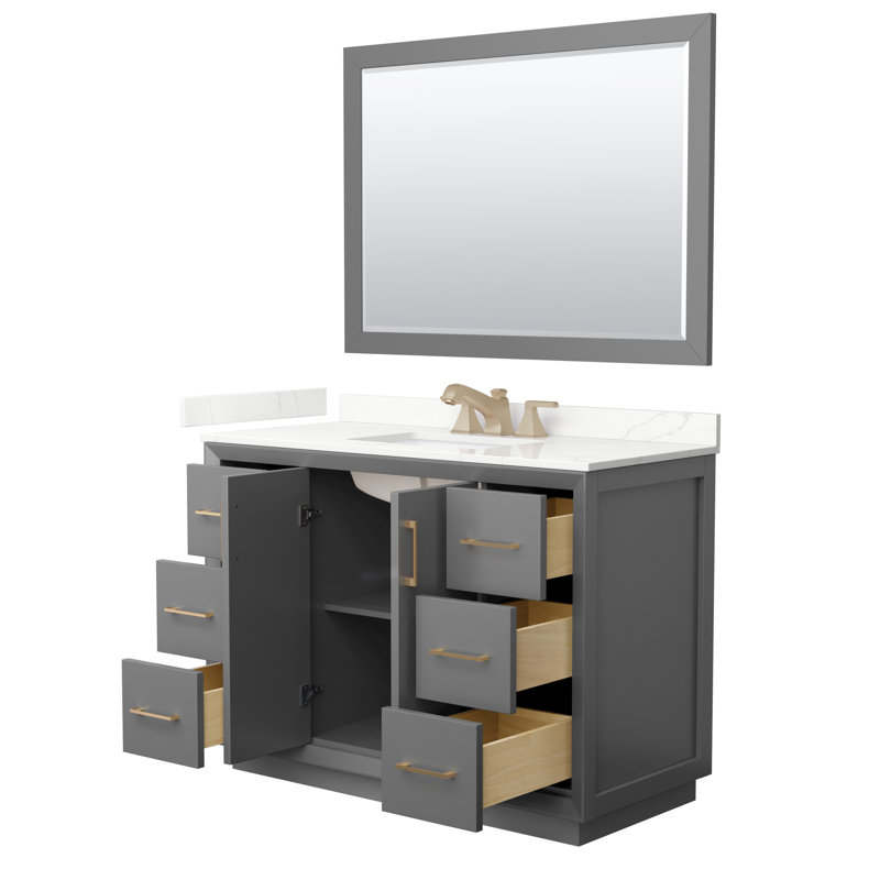 Strada 48'' W Single Vanity, Dark Gray, Giotto Quartz, Brushed Nickel