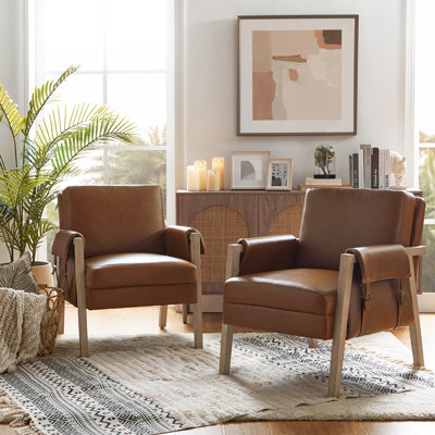 Arhiana Faux Leather Armchair with Solid Wood Legs
