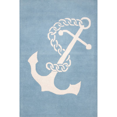 Tapis bleu / blanc en laine touffeté à la main Mather