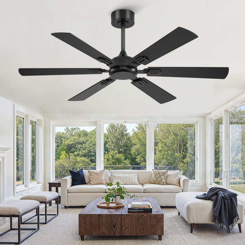 Abdullah 52" Modern Black Ceiling Fan No Light with Remote for Bedroom or Living Room