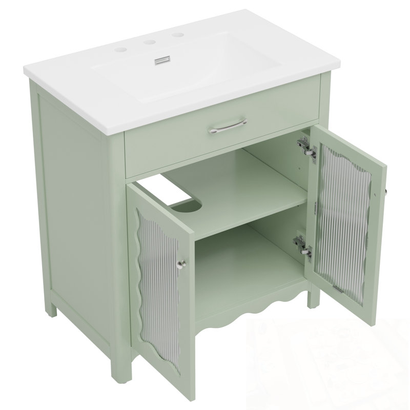 Bathroom Vanity with Sink, Wood legs and Soft close Doors, Green