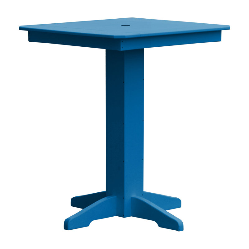 Neville Square Outdoor Bar Table With Umbrella Hole , in. W in. D, Blue, 33" W x 33" L x 42" H