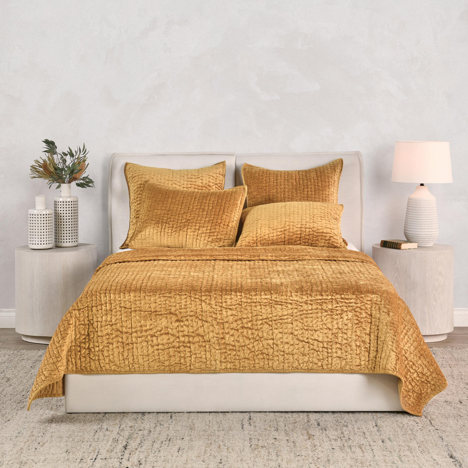Tasmin Velvet Quilt, King Quilt, Yellow