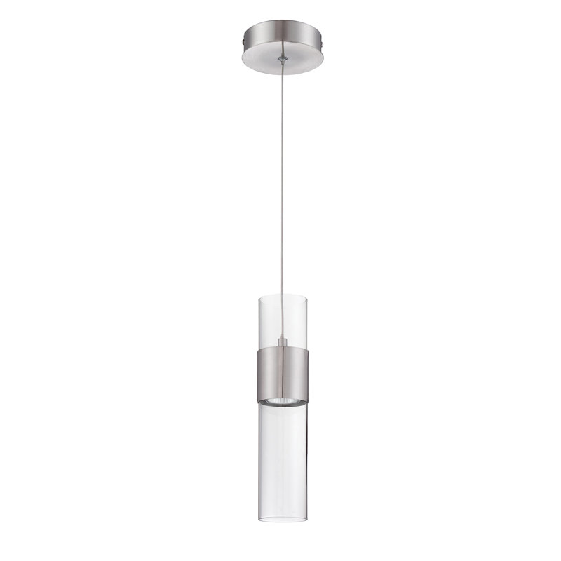 Luminaire suspendu cylindrique 1 lumière Dulcinée, Nickel satiné
