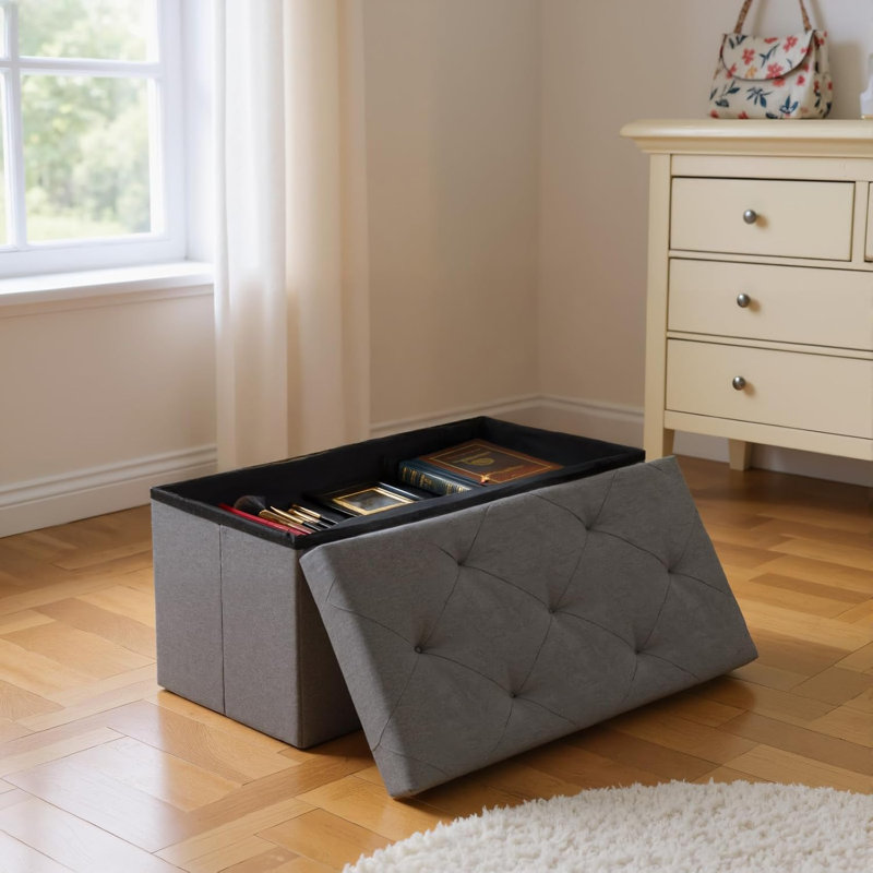 30" Folding Storage Ottoman Bench, Ottomans with Storage