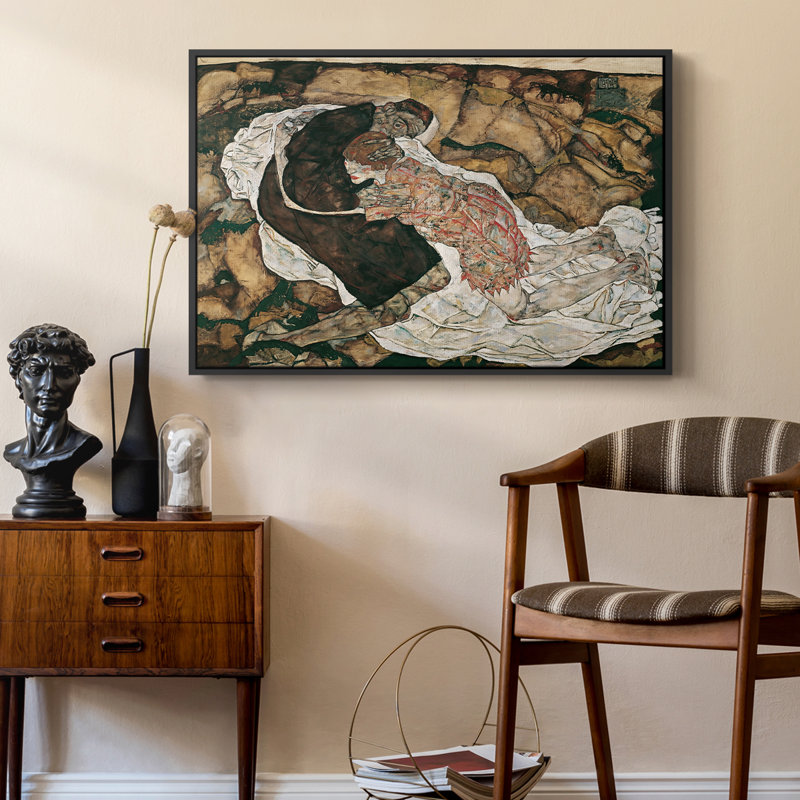 La mort et la jeune fille, 1915 - Egon Schiele, toile tendue avec châssis, 24 po x 36 po, Noir