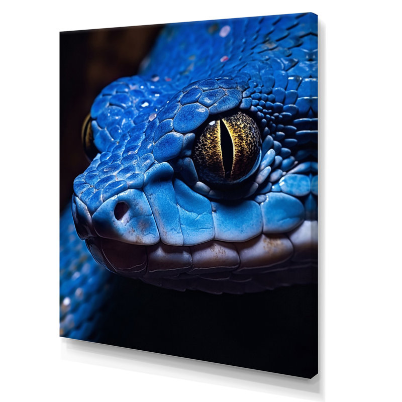 Portrait d'un serpent vipère bleu, faune I sur toile, Toile tendue, H 40 po x l 30 po x P 1,5 po
