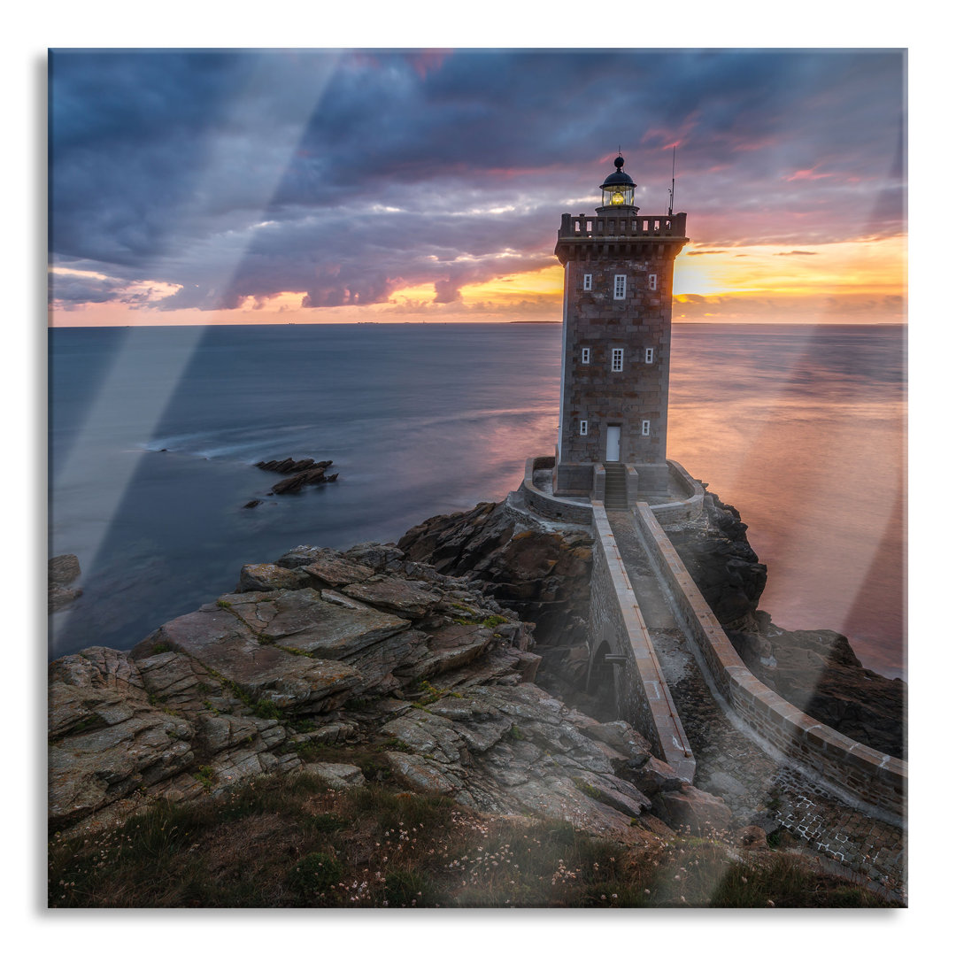 Ungerahmter Grafikdruck auf Glas "Lighthouse at Sunset"