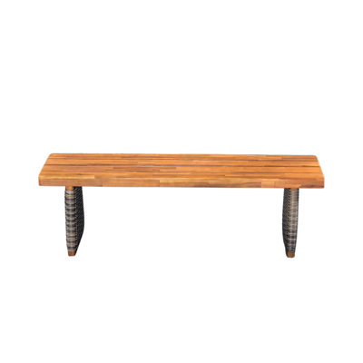 Banc d'extérieur en bois d'acacia (ensemble de 2), finition teck + osier gris