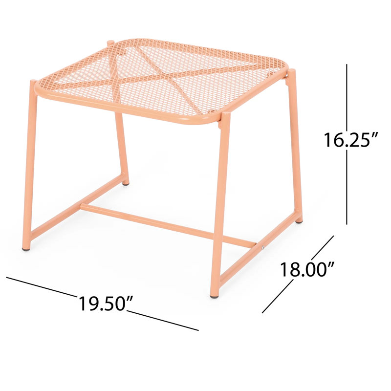 Abram Rectangular Metal Outdoor Side Table , 19.5'' in. W 18'' in. D, 16.25" H x 19.5" W x 18" D, Orange