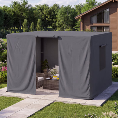 12Ft X 12Ft Pergola Winter Cover, All-Season Pergola Accessory, Outdoor Pergola Cover With Sidewalls And Mesh Windows, Waterproof Enclosure For Weather Protection, Fits Most Pergola Sizes