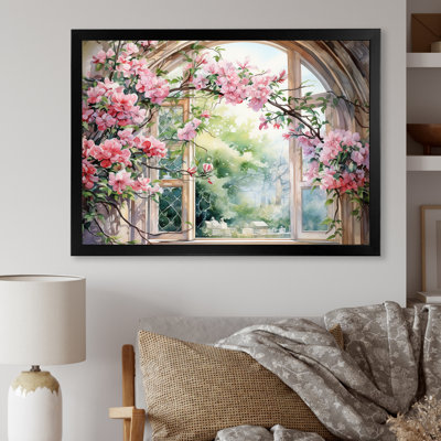Pink Blossoming country window Gaze  IV - Window Wall Art