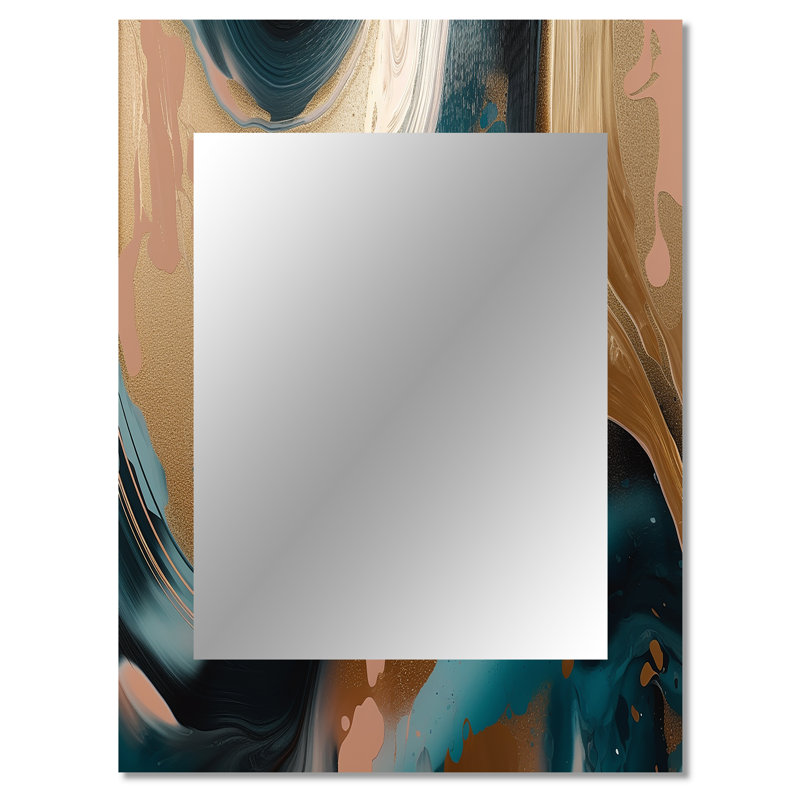 Or et vert marbré Euphoria II - miroir mural en marbre, miroir décoratif doré, impression d'art en métal, 40 po x 30 po