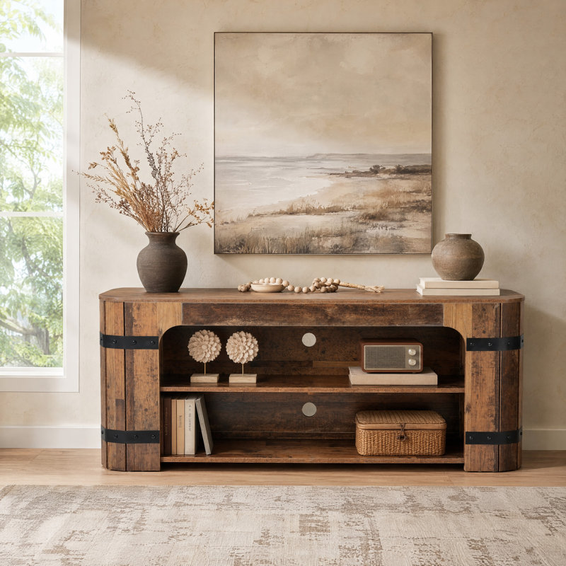 Console rustique de style campagnard de 160 cm avec rangement ouvert à 2 niveaux