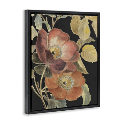 Fleur rouge sur cadre flottant noir, design par Lanie Loreth
