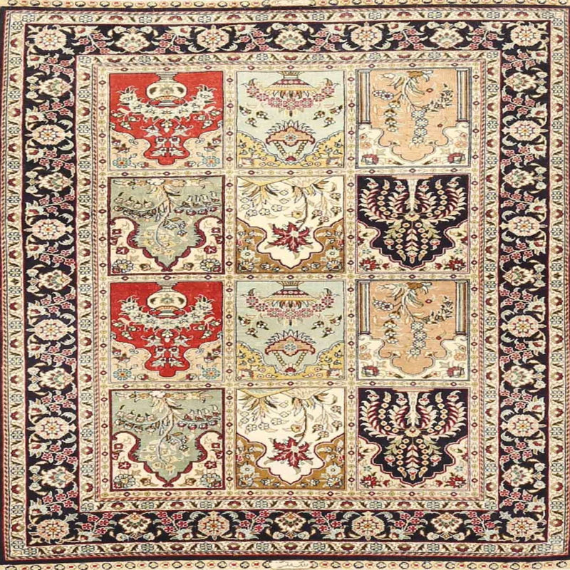 Tapis oriental vert / brun, Carré 4 pi