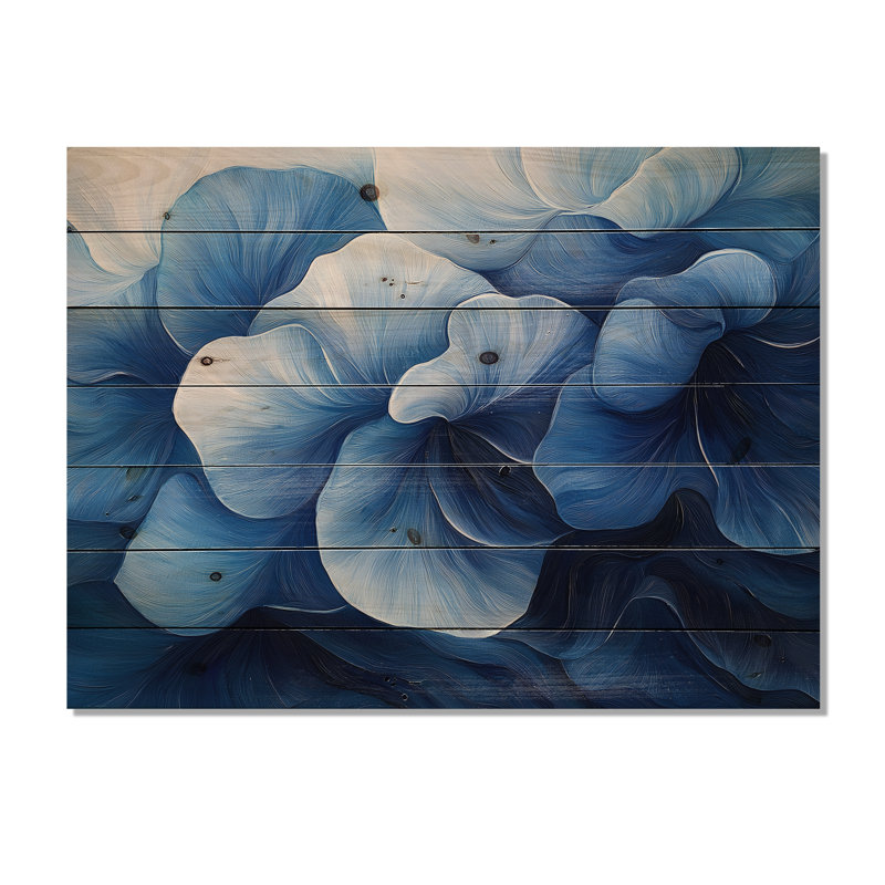 Blanc sur velours bleu jonquilles Bloom II - impression sur bois de jonquilles - sur bois de pin naturel