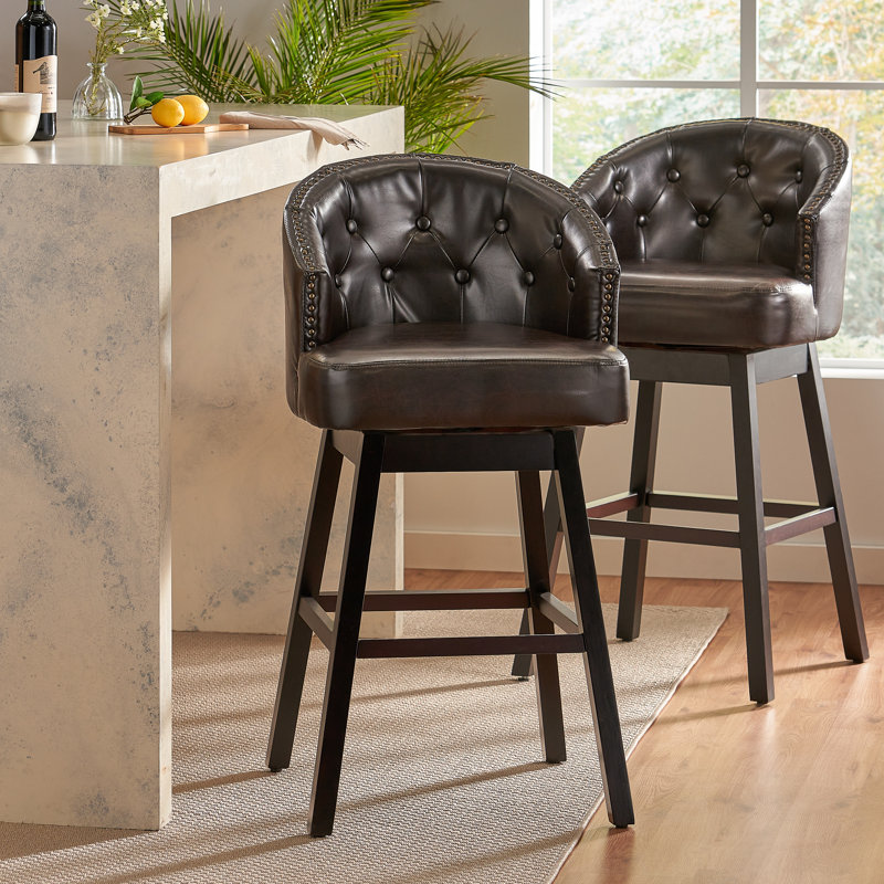 Farmington Swivel 30.25" Faux Leather Bar Stool, Brown, Bar Stool  (32” Seat Height)