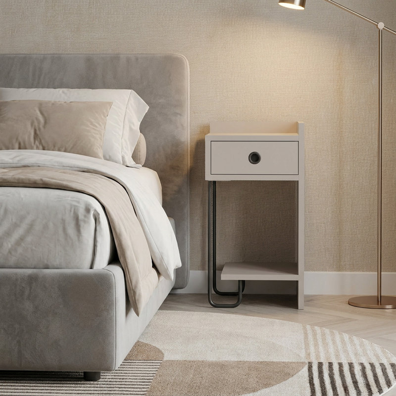 Table de chevet asymétrique Sirius l 12,6 po x H 24,0 po x P 11,8 po, Light Mocha