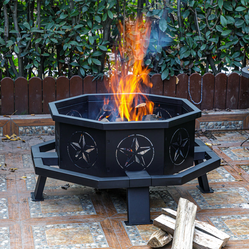 35Inch Eesha Steel Wood Burning Outdoor Fire Pit, 17.52"H x 35.04"W x 35.04"D