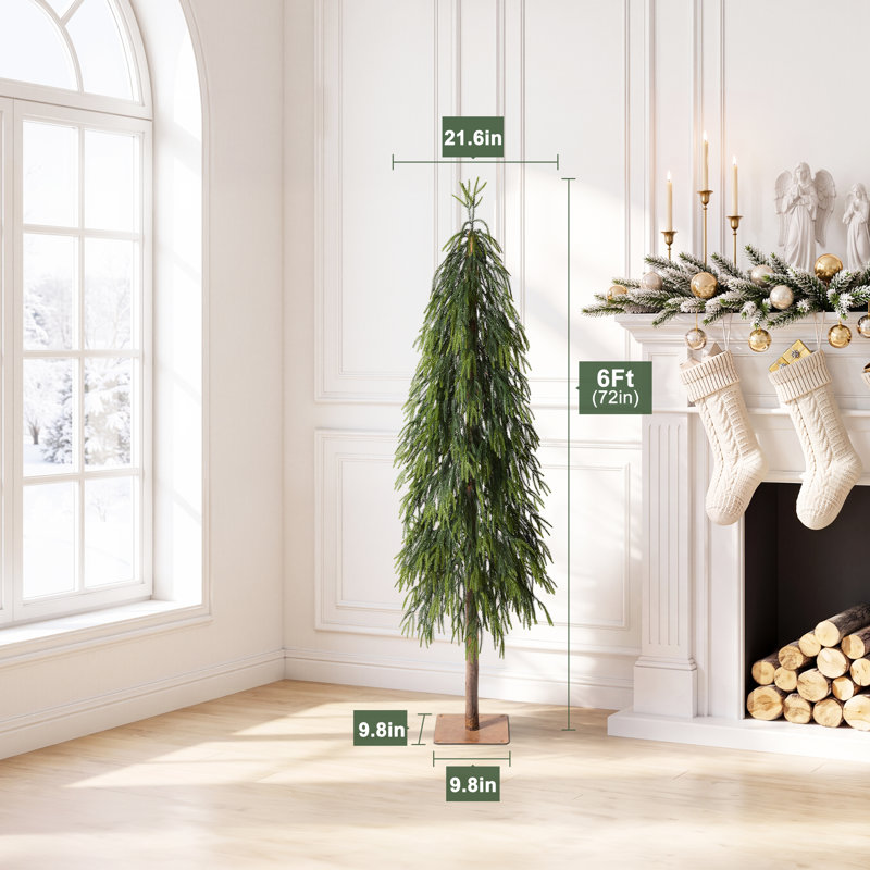 Sapin de Noël artificiel de 1,80 m avec tronc en bois véritable - Sapin de Noël réaliste en pin PE avec base en fer robuste pour une décoration sophistiquée de la maison et du bureau